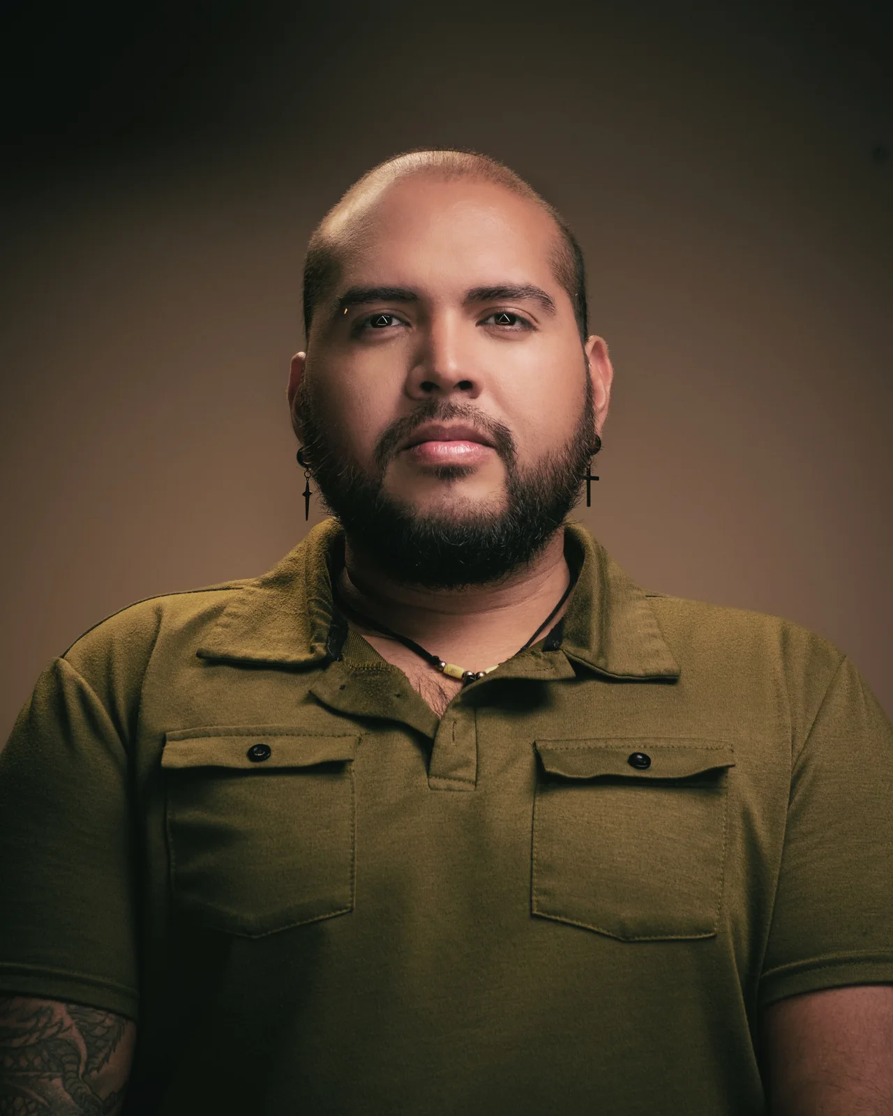 Professional portrait in a warm studio setting