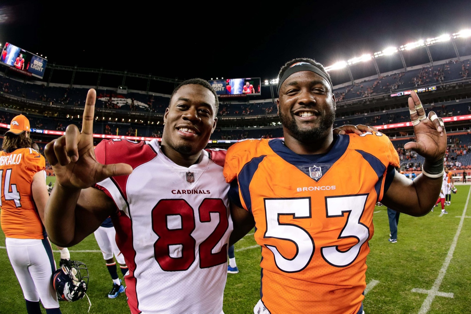 Dee Mount in Denver Broncos uniform after a game